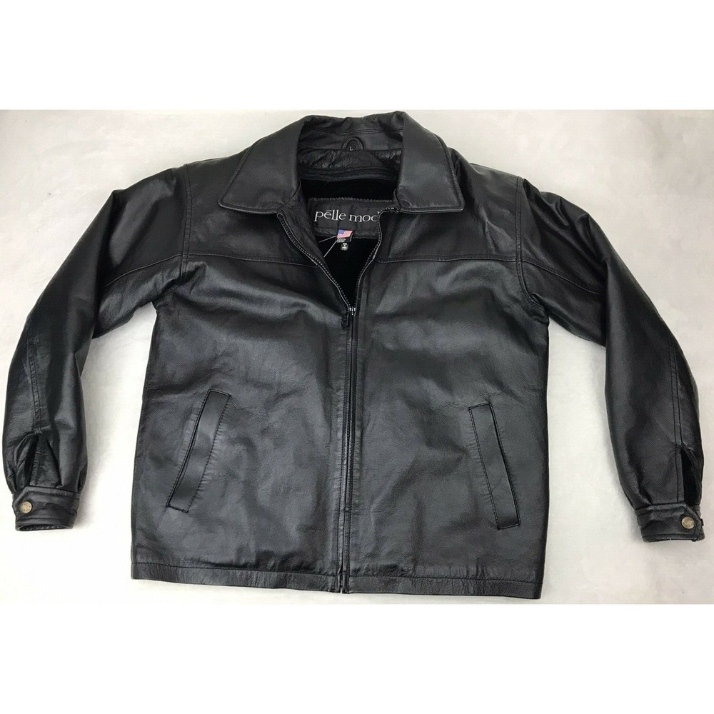 Men's Pelle Moda Bomber Jacket Leather Size Large Full Zip Removable Lining Vest
